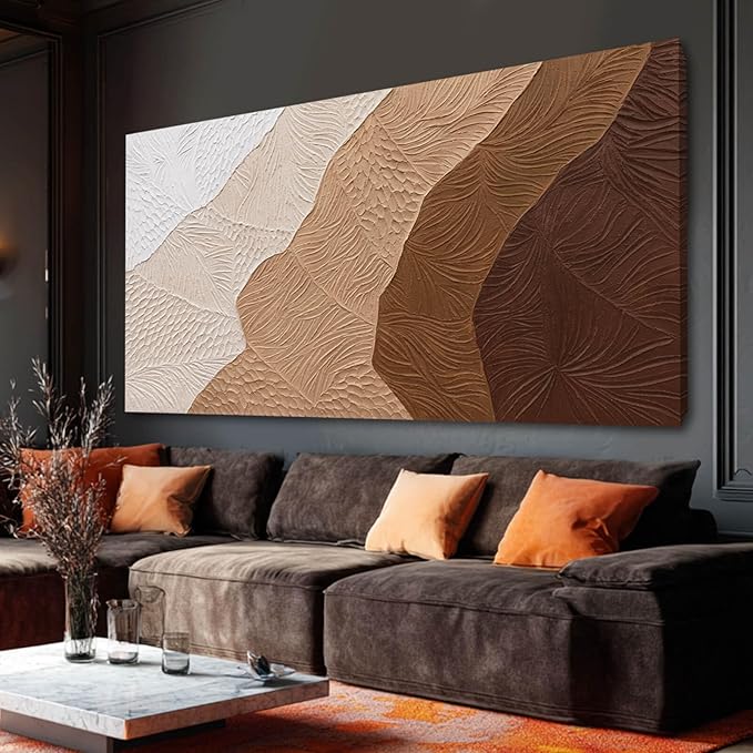 SOUGUAN White and Brown Home Wall Decor Textured Large Canvas Wall Art Contemporary Art Painting 29"x58" Artwork for Living Room Office