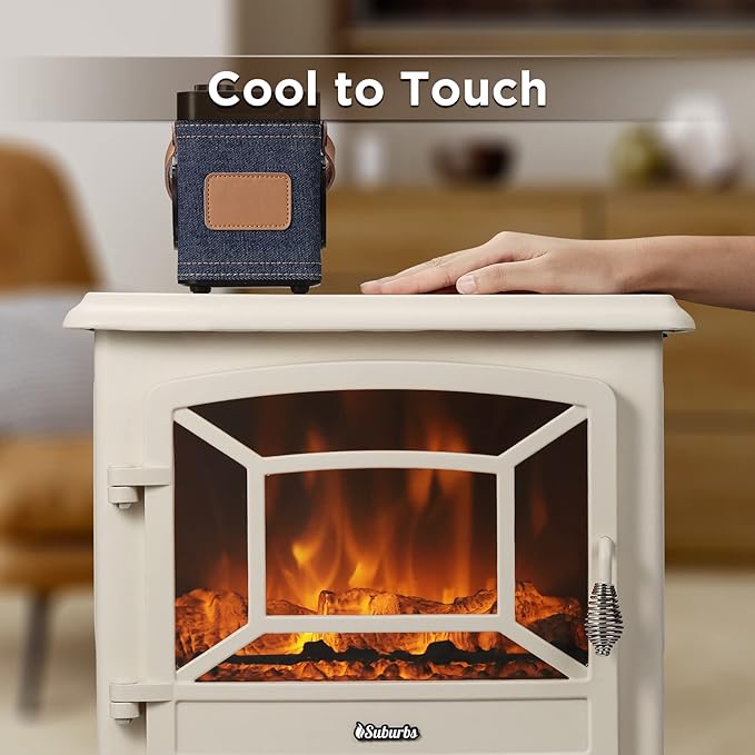 TURBRO Suburbs 20 in. Electric Fireplace Infrared Heater w/Crackling Sound, Freestanding Fireplace Stove w/Realistic Flame Effect, CSA Certified Overheating Protection, Easy to Assemble, 1400W Ivory