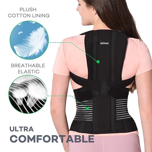 sicheer Posture Corrector for Women and Men Back Brace Straightener Shoulder Upright Support Trainer for Body Correction and Neck Pain Relief, Small(waist 26-33 inch)