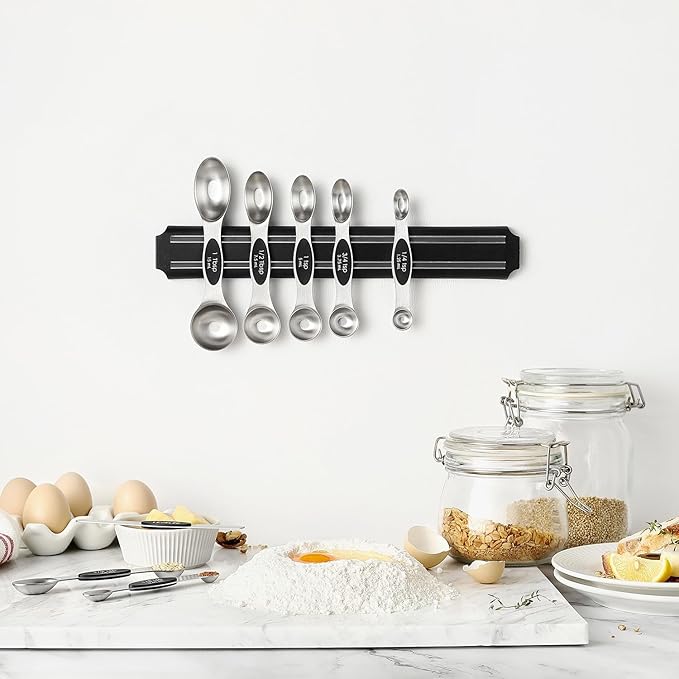 Magnetic Measuring Spoons Set, Stainless Steel, Stackable, Dual-Sided, 8 Pieces, Dry and Liquid Ingredients