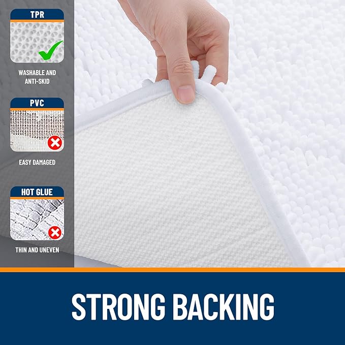 OLANLY Bathroom Rugs Sets 2 Piece, Soft Absorbent Chenille Bath Mats and U-Shaped Contour Toilet Mat Area Rug Set, Machine Washable Bath Carpet, Home Decor Accessories(30"x20"+24"x20", White)