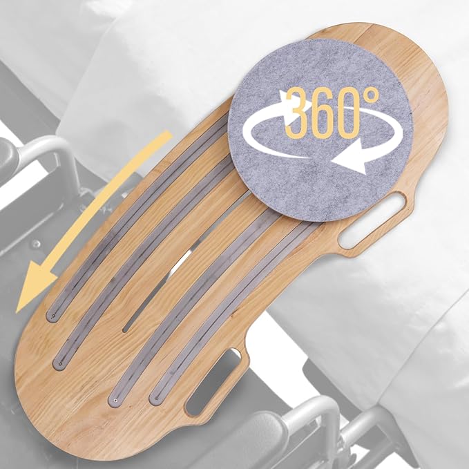 Wood Arc-Shaped Slide Transfer Board,Patient/Seniors Move Assist Device,Transfer to Wheelchair/Car/Toilet/Tub/Slide Sheet,with Soft Seat,Holds up to 500 Pounds,2 Cut Out Handles,35.5 * 13.4”