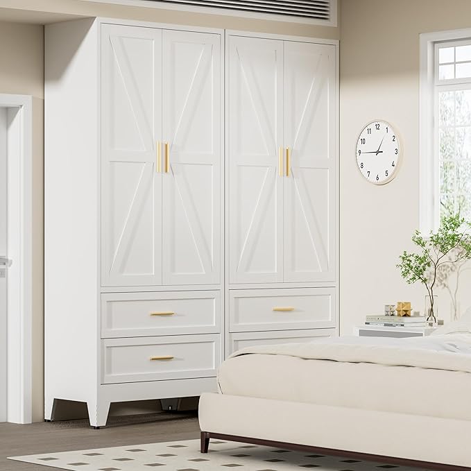 COFaR 71 Farmhouse Metal Wardrobe Closet with Hanging Rod