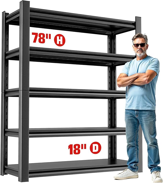 Storage Shelves Garage Shelving Heavy Duty - Adjustable Steel Storage Racks 5-Tier Utility Shelves 18" D x48 W x78 H（5 pcs）