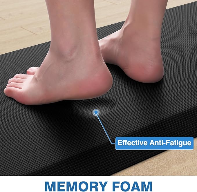 StepRite Kitchen Mats, 2PCS Kitchen Rugs, Cushioned Anti Fatigue Kitchen Mats for Floor, Non-Slip Standing Desk Mat, Waterproof Kitchen Rug Set for Kitchen, 20" x 32"+20" x 48"-Full 1 inch Thick,Black