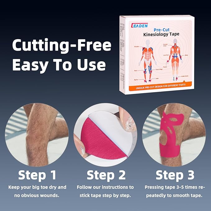 IEADEN Precut Kinesiology Tape for Knees, 10 Pcs - Knee Support & Stability, Knee Pain Relief Athletic Tape - Waterproof & Elastic, Hypoallergenic Latex-Free Tape, Pink