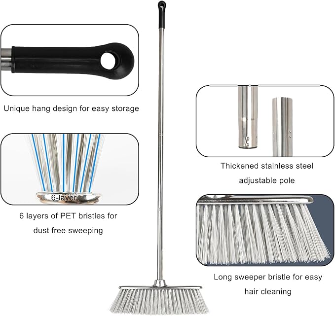 Indoor Soft Bristles Angle Sweeping Broom with Long Handle for Kitchen Hardwood Floor Cleaning (Broom)