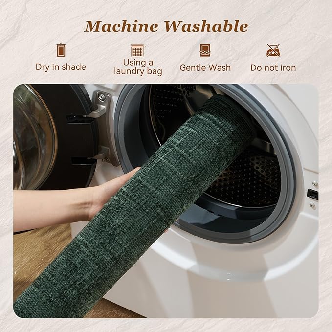AMOAMI Bath Mat Non Slip Super Absorbent Quick Dry Bath Mats for Bathroom Floor Rubber Backing Washable Bathroom Rugs Modern Woven Jacquard Mat, Beside Tub Bath Rugs, 24" x 36", Green
