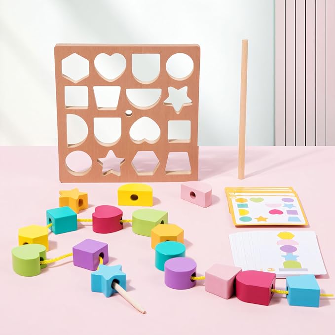 Dementia Activities for Seniors, Memory Cognitive Games for Seniors, 3-in-1 Shape Matching Alzheimers Products for Elderly, Beads Sequencing Lacing Busy Box Board Gadgets Gifts