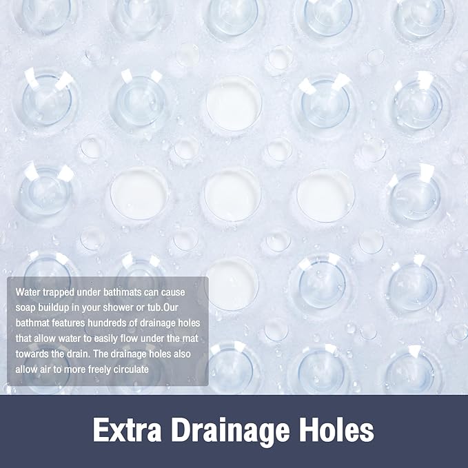 Clear Square Shower Mat Bathtub Mat Non Slip 21x21 Inch, Square Bath Mat for Inside Shower Tub, Shower Stall Mats for Bathroom Floor, Big Suction Cups Drain Hole, Easy Washable, BPA-Free