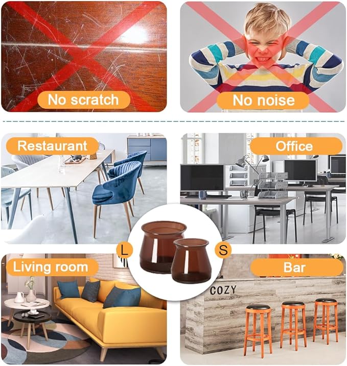 32 Pcs Chair Leg Protectors for Hardwood Floors, Silicone Felt Furniture Leg Cover Pad for Protecting Floors from Scratches and Noise, Smooth Moving, Small(Fit Round Diameter：5/16" to 1-5/16")