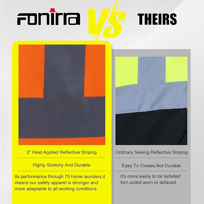 FONIRRA Men's High Visibility Safety ANSI Class 3 Lined Fleece Hoodie Sweatshirt with Black Bottom Jumper Workwear for Men(Orange,XL)