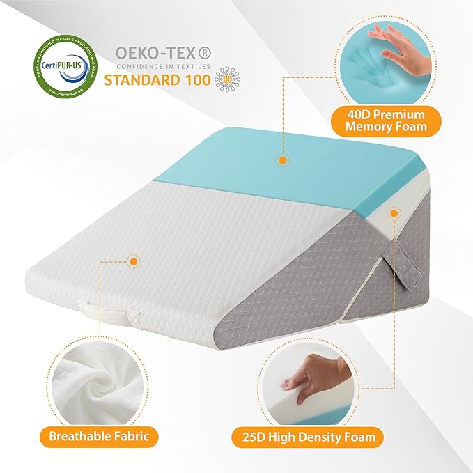 Bed Wedge Pillow for Sleeping, 9&12 Inch Adjustable Wedge Pillow Set for After Surgery, Triangle Pillow for Back Pain Relief, Leg Support, Acid Reflux, Gerd, White/Grey