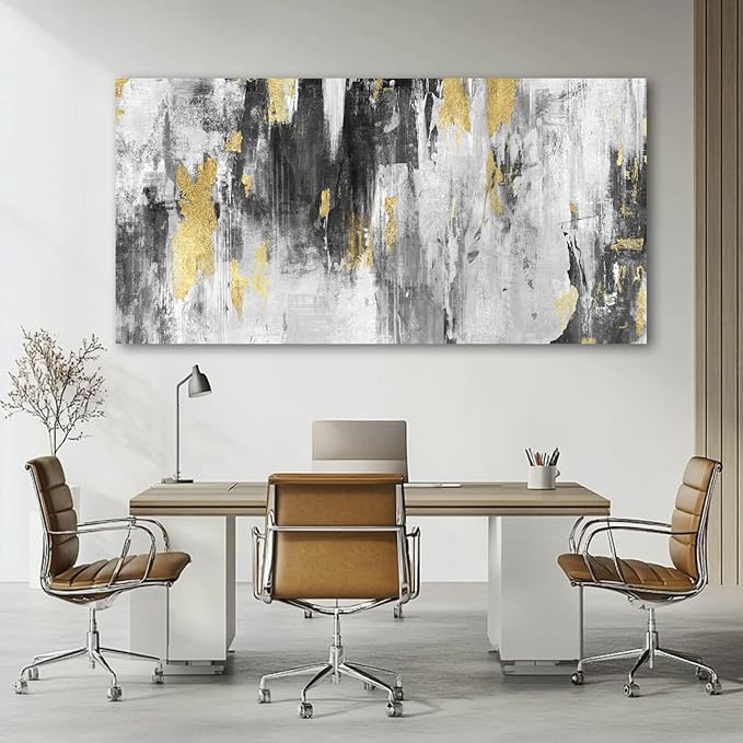 Large Wall Art Living Room Decor Black and Gold Abstract Art Wall Modern Artwork Decor for Office Bedroom Kitchen 24x48 In