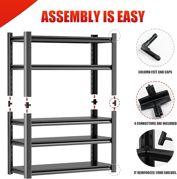 5 Shelf Heavy Duty Garage Shelving – Durable Metal Storage Shelf Organizer for Garage, Workshop, or Utility Rooms, Heavy Duty Shelving Rack for Maximum Strength 24" D x48 W x72 H