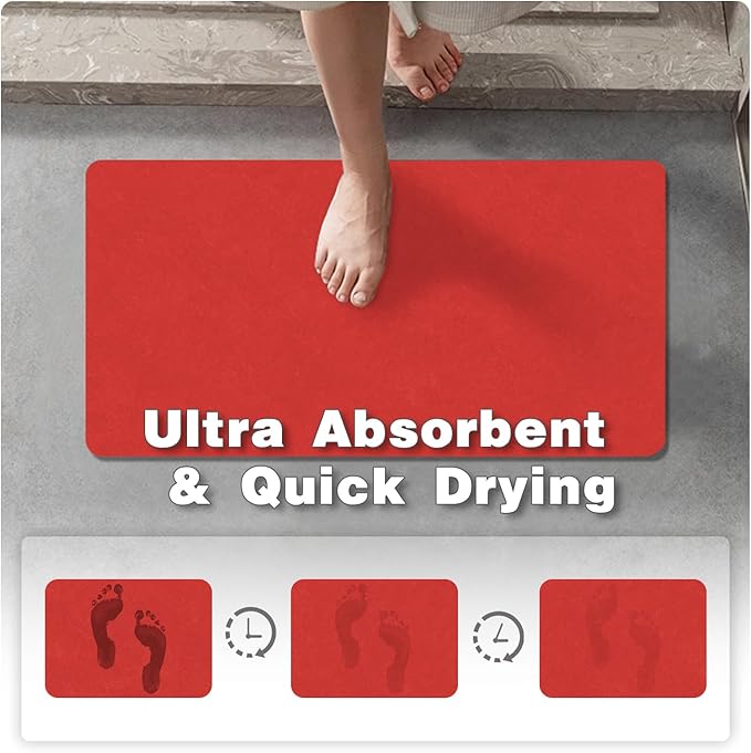 Christmas Bath Mat, Bathroom Rugs Non Slip Washable Thin Absorbent Quick Dry Bath Mat Fits Under Door Bathroom Floor Mat Perfect for Bath, Shower, or Sink 36"x60" Red