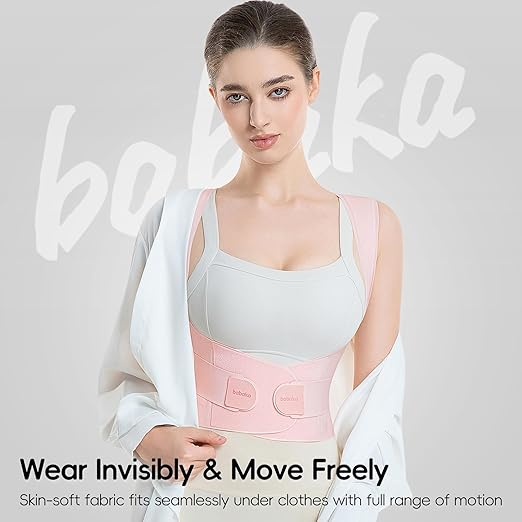 babaka Posture Corrector for Women, Invisible Lightweight Adjustable Back Brace for Upper and Lower Back Pain Relief, Hunchback, Hump, Scoliosis, Thoracic, Spine Corrector Under Clothes (Pink, Large, Waist: 34''-42'')