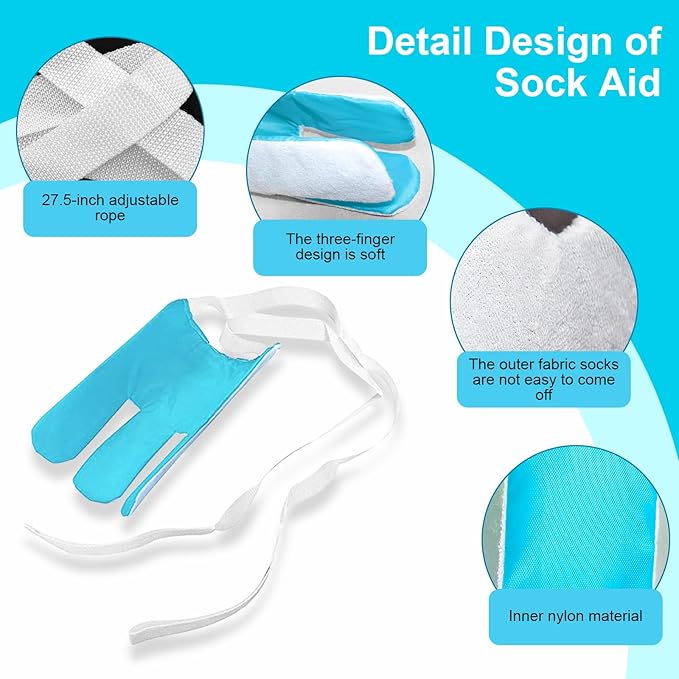 Sock Aid Device for Seniors, Sock Aids for Putting and Off Socks, Sock Helper for Pregnant Women and Disability, Easy On and Off Stocking Slider, Handicapped Avoid Bending Sock Assistant Device