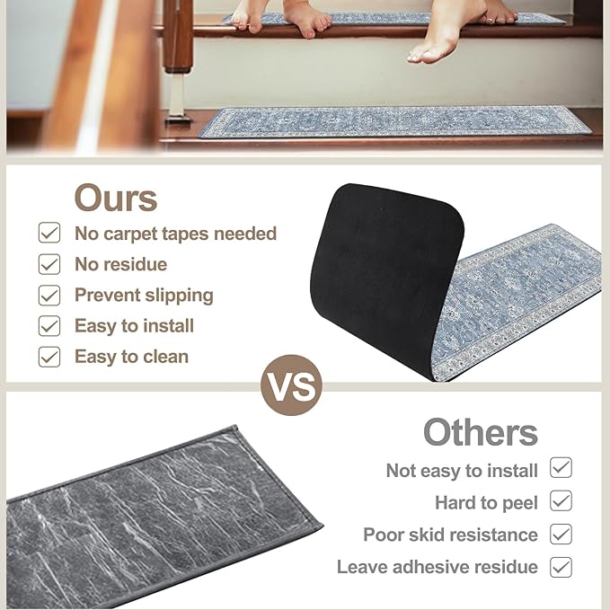 OJIA Stair Treads Non-Slip Matching Mat for Wooden Steps, Square Capet Stair Treads Rubber Backing Stair Runner Anti-Slip Stair Landing Mat 31x31 Inch Stair Rugs