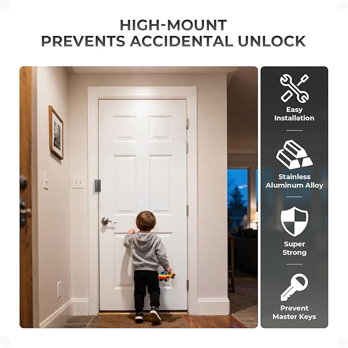 4Pack Home Security Door Reinforcement Lock, Childproof Safety Door Lock Latch Inside Stopper, Add High Security to Prevent Home Unauthorized Entry, Aluminum Construction Finish Grey