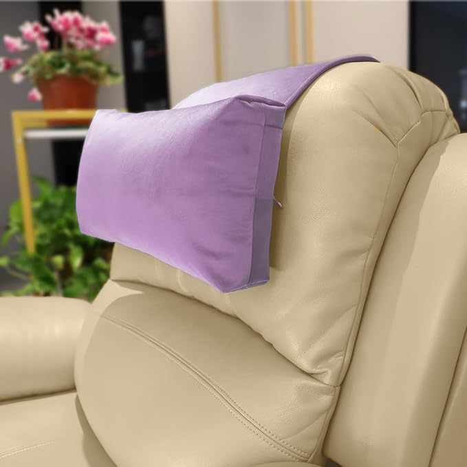 Headrest Pillow with Pearl Cotton Filling - Non-Slip Headrest Cushion with Velvet Cover for Recliners, Sofas and Loveseats (Lavender)