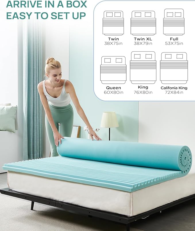 2 Inch Cooling Gel Memory Foam Mattress Topper Full Size, 5-Zone Back Pain Relief Bed Topper, Orthopedic Pressure Relief Mattress Pad, Wave and Cube Ventilated Design, CertiPUR-US Certified