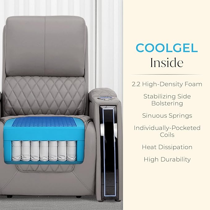 Seatcraft Apex Zero-Gravity CoolZero Italian Leather Home Theater Seating, Powered Headrest, Powered Lumbar, Powered Recline, Row of 2 Loveseat, Gray