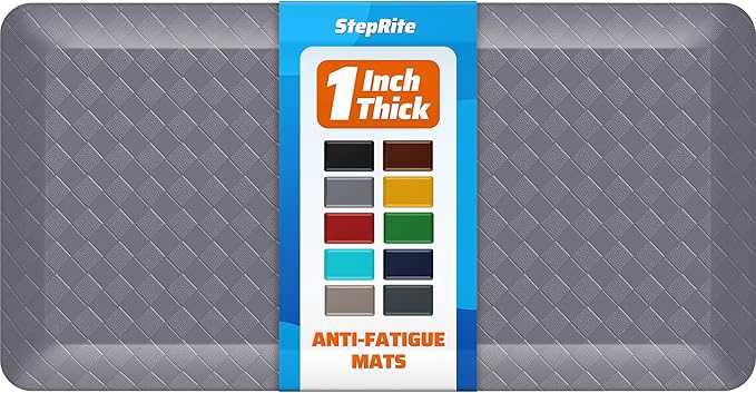 StepRite 1” Thick Kitchen Mats for Floor, Anti Fatigue Kitchen Rugs, Non-Slip,Heavy Duty Waterproof Kitchen Rug, Standing Desk Mat for Home, Kitchen, Office(Grey)
