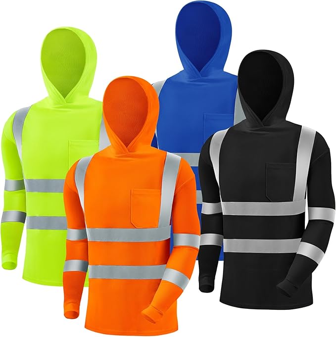 Amylove 4 Pcs Reflective Safety T Shirt High Visibility Work Shirts Sun Protection Construction
