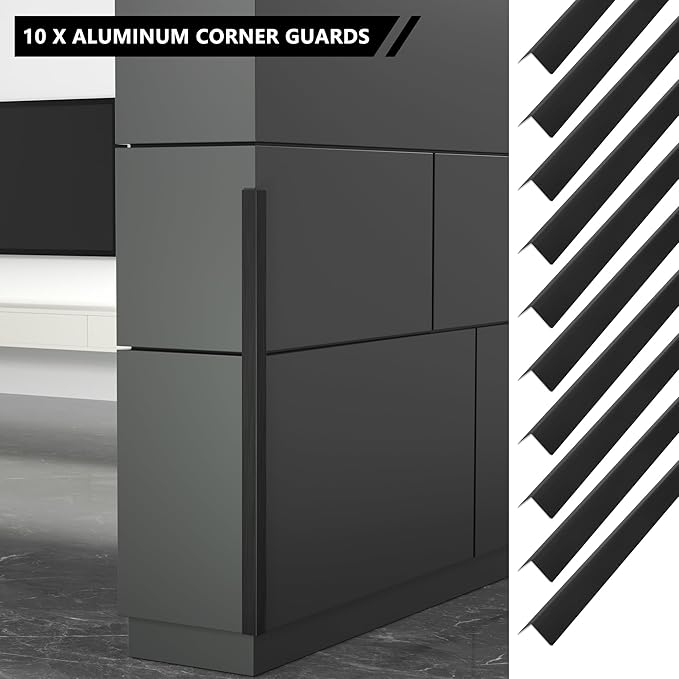 10pcs 48"L*1.42"W Aluminum Self-Adhesive Wall Corner Protectors, Wall Furniture Bumper, Safety Baby Proofing Corner Cushion Table Edge，Wide Coverage and Easy to Install - Black