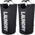 Laundry Basket 2 Pack Collapsible, Freestanding Clothes Hamper Bag with Handles – Tall Folding Dirty Laundry Bin，Sturdy Laundry Sorter for College Dorm, Laundry Room – 95L (Black)