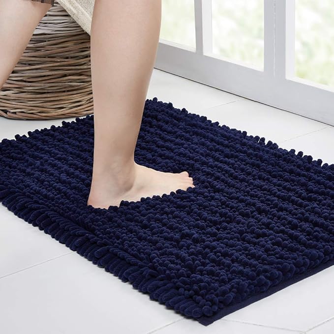 Walensee Large Bathroom Rug Non Slip Bath Mat (72x24 Inch Navy) Water Absorbent Super Soft Shaggy Chenille Machine Washable Dry Extra Thick Perfect Absorbant Best Plush Carpet for Shower Floor