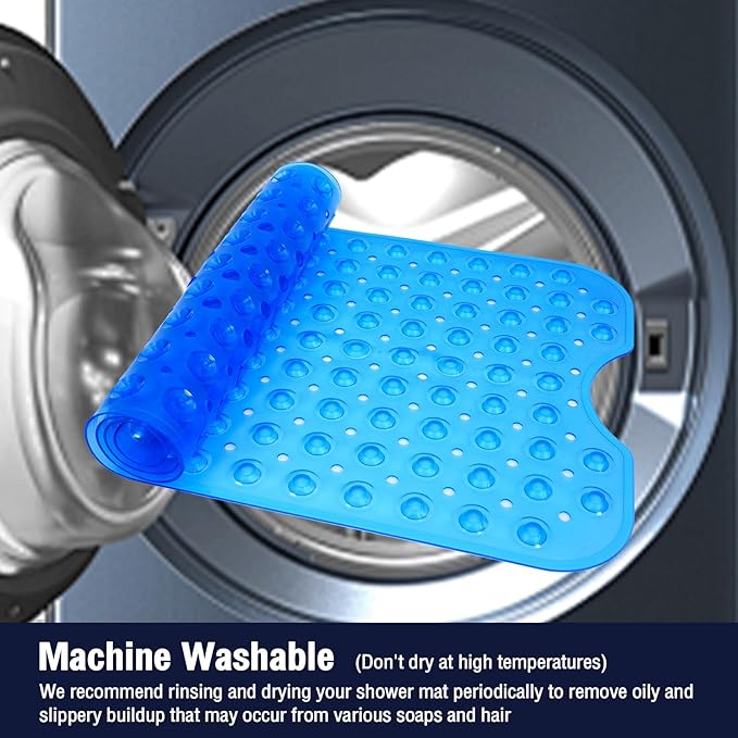 Extra Long Bathtub Mat Non Slip, Clear Blue Soft Bath Mat for Tub 40 x 16 Inch Full Size, Bath Tub Shower Mats for Bathroom Floor, Big Suction Cups and Drain Holes, Easy Washable, BPA Free