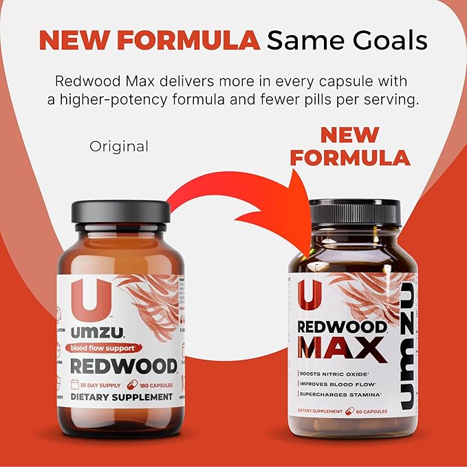 UMZU Redwood Max Nitric Oxide Booster, 1-Month Supply – Advanced Nitric Oxide Supplement with Fitnox Blend, Pine Bark, Resveratrol & Tart Cherry – Promotes Healthy Circulation, Energy and Recovery