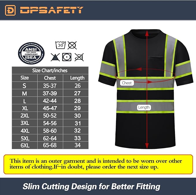 High Visibility Shirts Quick Dry Safety T Shirts with Reflective Strips and Pocket Short Sleeve Mesh Hi Vis Construction Work Class 2 Shirt for Men/Women Black,6XL