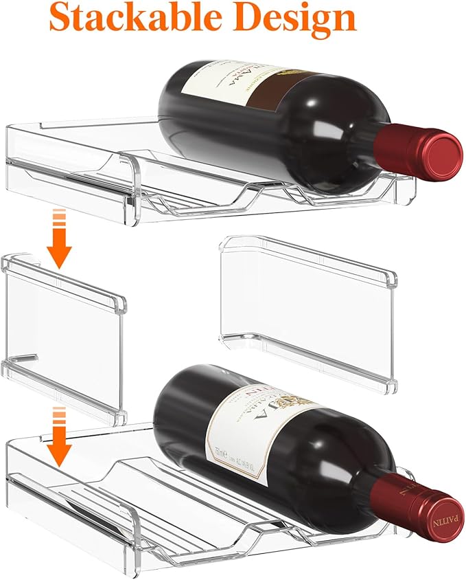 Lifewit Plastic Stackable Wine Rack for Refrigerator, Cabinet, Countertop,Wine Bottle Holder, Water Bottle Organizer for Fridge, Pantry, Hold 12 Bottles