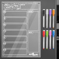 CHALKY CROWN Acrylic Magnetic Weekly Planner for Fridge - Menu Board for Kitchen with 8 Magnetic Markers - Weekly Meal Planner for Fridge with Grocery List & Notepad - Menu Planner (14.5x10.2)