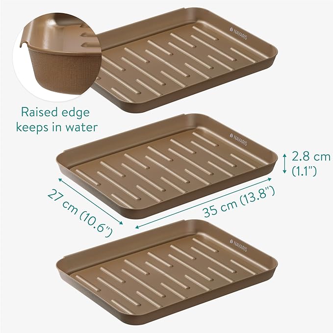 Navaris Set of 3 Shoe Drip Trays - Multi-Purpose Boot Tray for Rain Boots, Winter Boots, Sneakers - Indoor and Outdoor Use in All Seasons - Bronze, S