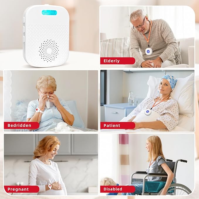 CallToU Caregiver Pager Wireless Call Buttons for Elderly Monitoring Portable Call Bell with 2 Panic Button and 1 USB Receiver,500ft Range Nurse Alert System for Home Care Seniors (FCC Certified)
