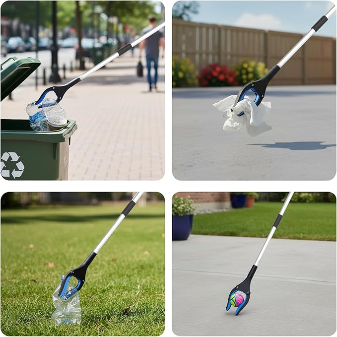 32" Reacher Grabber Pickup Tool, Foldable Seniors Handicap Daily and Trash Picker Upper Grabbers Daily Living Tools (Blue)