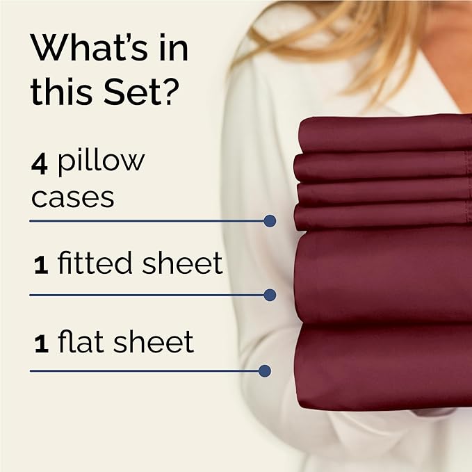 Full 6 Piece Sheet Set - Cooling & Breathable Bed Sheets - Hotel Luxury Bed Sheets for Women, Men, Kids & Teens - Comfy Bedding w/Deep Pockets & Easy Fit - Soft & Wrinkle Free - Full Burgundy Sheets