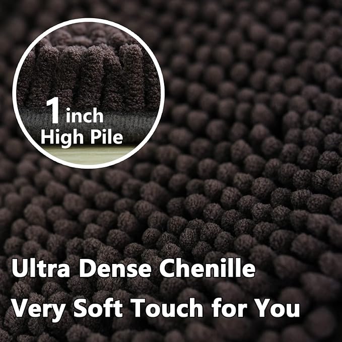 BOANKODU Bathroom Mat Sets 2 Piece, Absorbent Non-Slip Very Soft Chenille Mat, 32x20 Inch + 20x20 Inch U Shape, Machine Washable (Coffee)