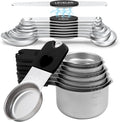 Magnetic Measuring Cups & Spoons Set, Strong N45 Magnets, Heavy Duty Stainless Steel Fits in Spice Jars for Baking & Cooking, BPA Free, Round Set of 15 with Leveler, Black