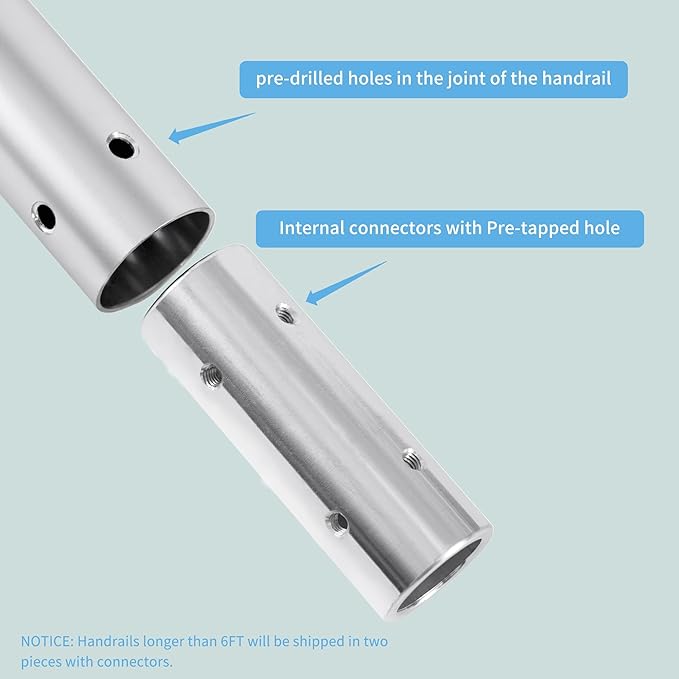 14 FT Modern Aluminum Handrail Set, handrails for Indoor Stairs,Deck,Slope, Wall Mounted Staircase handrails, Zink Alloy Brackets Included,Rust Free. (Anodized Silver, 14 FT)