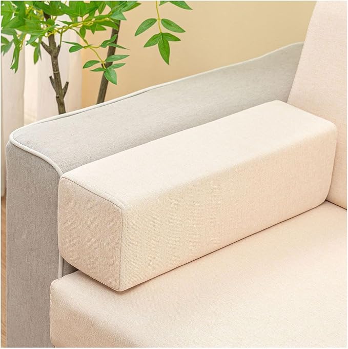 Couch Arm Rest Pillow, High Density Foam Armrest Cushion Removable Pillowcase Washable Elbow Support, Thicken High Density Foam Pad for Recliner Sofa, Bed, Armchair(Beige,33.5X7.9X7.9in)