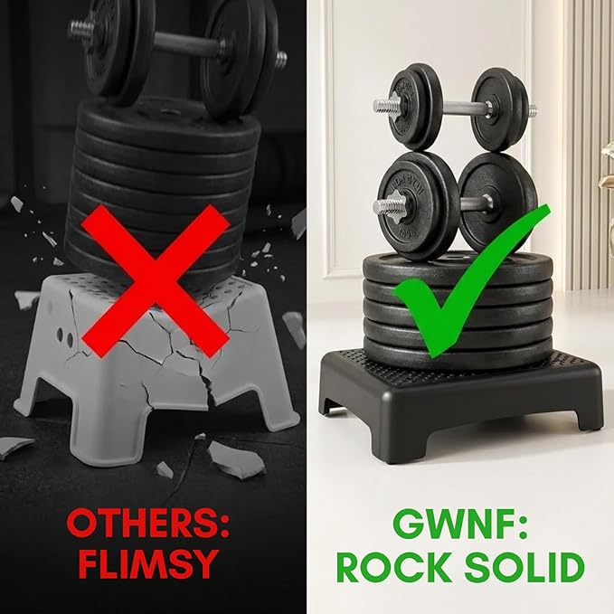 GWNF3.35'' Short Step Stool – 600lb Capacity Ultra-Sturdy Structure & Lightweight Step Stools for Seniors, Kids & Adult | Non-Slip Wide Platform | Mobility Step Stool for Indoor & Outdoor（White-Black）