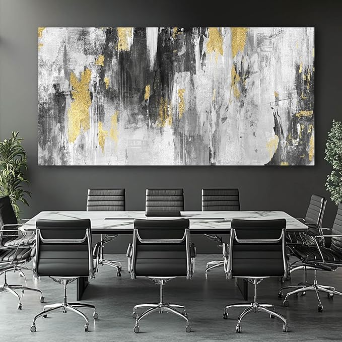 SOUGUAN Canvas Wall Art Gold Abstract Art Living Room Decor 30"x 60" Black and Grey Artwork Office Decor Large Paintings for Bedroom Home Decoration