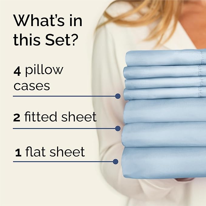 Split King 7 Piece Sheet Set - Cooling and Breathable Bed Sheets - Hotel Luxury Bed Sheets for Women, Men, Kids & Teens - Deep Pockets - Easy Fit - Soft and Wrinkle Free - Split King Sky Blue Sheets