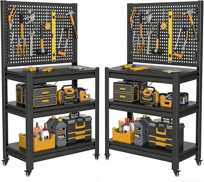 2 Sets Storage Shelves with Pegboard,Heavy Duty Garage Shelving Units and Storage,Metal Shelving Adjustable Shelves,Garage Storage Rack,Industrial Utility Shelf 47.2" H*33.46" W*18" D