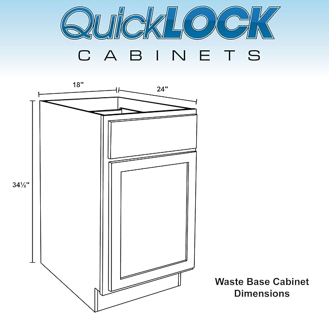 Quicklock RTA (Ready-to-Assemble) | Base Kitchen Cabinets - Shaker Style | Made in America (Raw Maple, 18" Wx34.5 Hx24 D Waste Basket Base)